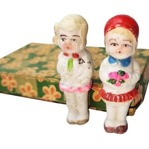 2.5" Vintage Two Frozen Charlottes in a Vintage BoxSet Made in Japan